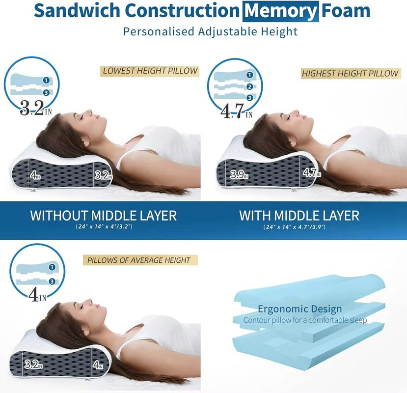 Memory Foam Pillow Adjustable Supportive Orthopedic Contour Sleep Pillow For Neck And Shoulder Pain