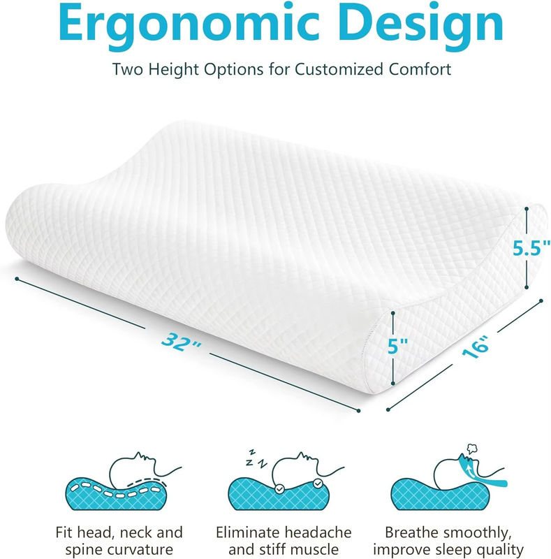 Custom LOGO Ergonomic Sleeping Cervical Orthopedic Memory Foam Bed Pillows For Sleeping Comfortable