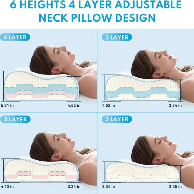 4-Layer Adjustable Memory Foam Pillow for Sleeping Ergonomic Contour Cooling Pillow for Back and Side Sleepers