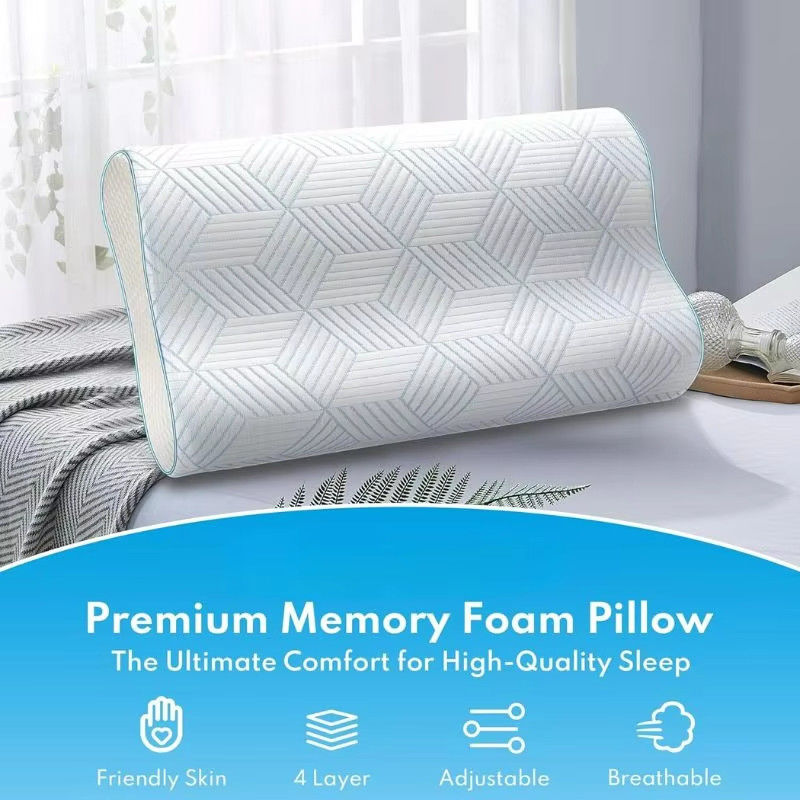 4-Layer Adjustable Memory Foam Pillow for Sleeping Ergonomic Contour Cooling Pillow for Back and Side Sleepers