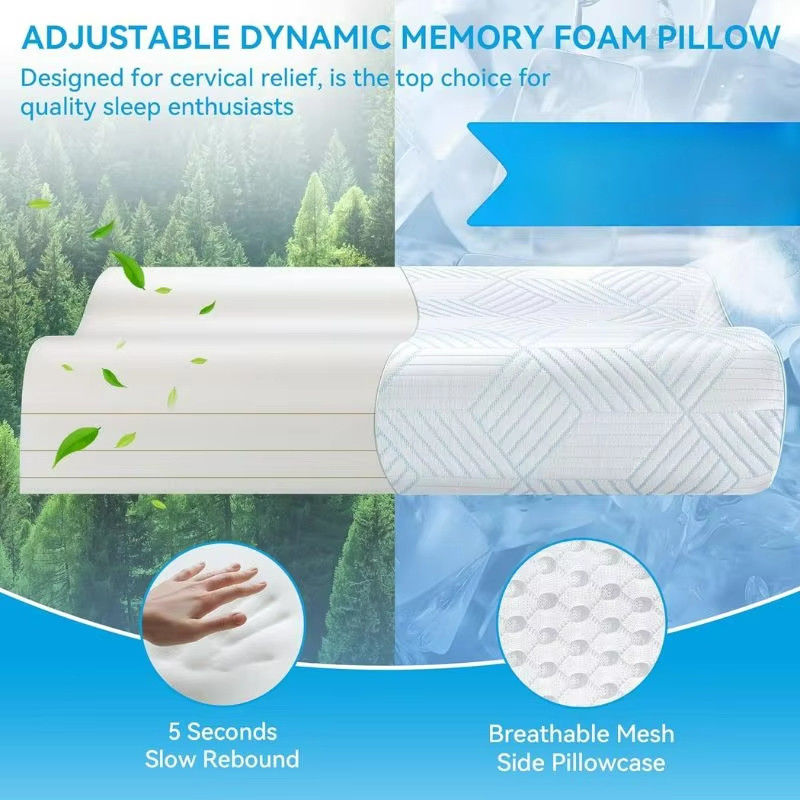 4-Layer Adjustable Memory Foam Pillow for Sleeping Ergonomic Contour Cooling Pillow for Back and Side Sleepers