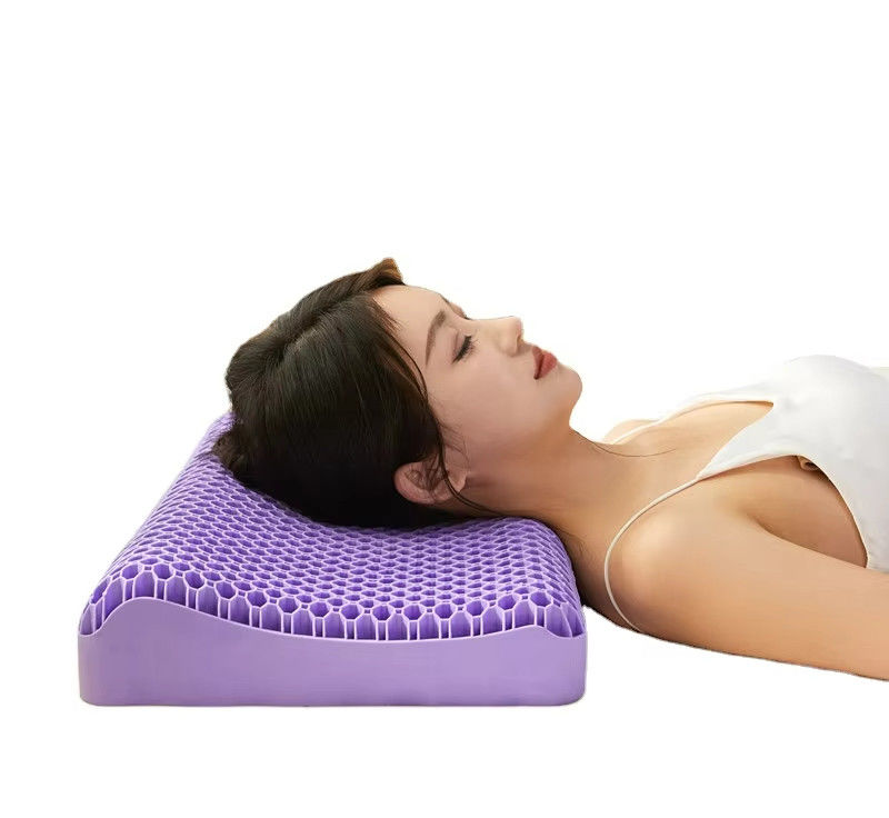 Pain Relieve Cooling Memory Foam Pillow Washable Bamboo TPE Non Pressure Breath Freely Purple