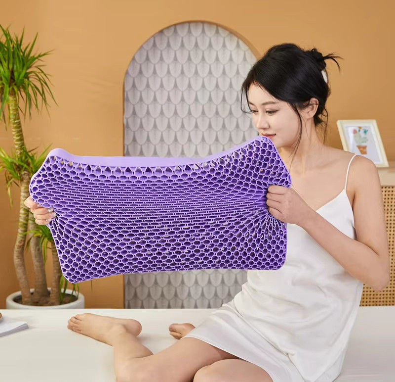 Pain Relieve Cooling Memory Foam Pillow Washable Bamboo TPE Non Pressure Breath Freely Purple